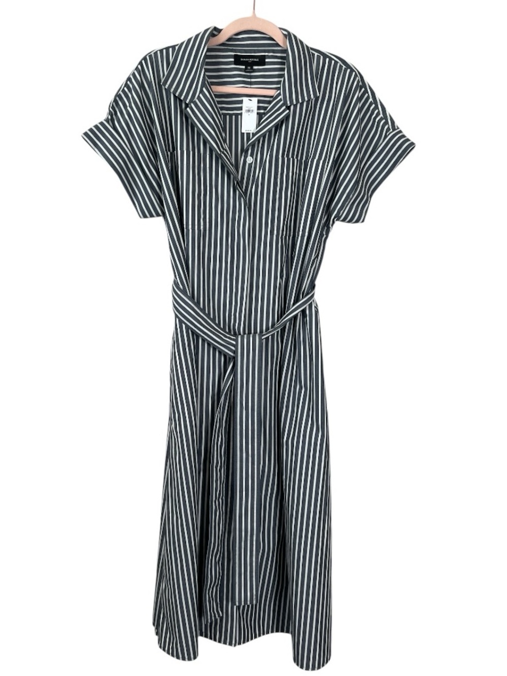 NWT Banana Republic Factory Striped Cotton Poplin Belted Midi Shirt Dress